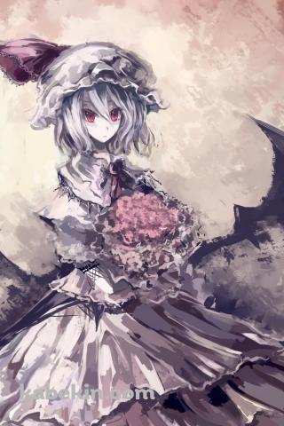 赤い花を持つレミリア・スカーレット / かっこいい / 東方のAndroidの壁紙(320px x 480px) スマホ用