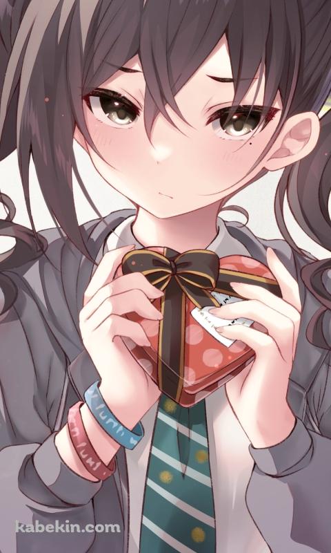 ハートのプレゼントを持つ砂塚あきら / チョコレート / バレンタインデー / アイマスのAndroidの壁紙(480px x 800px) スマホ用