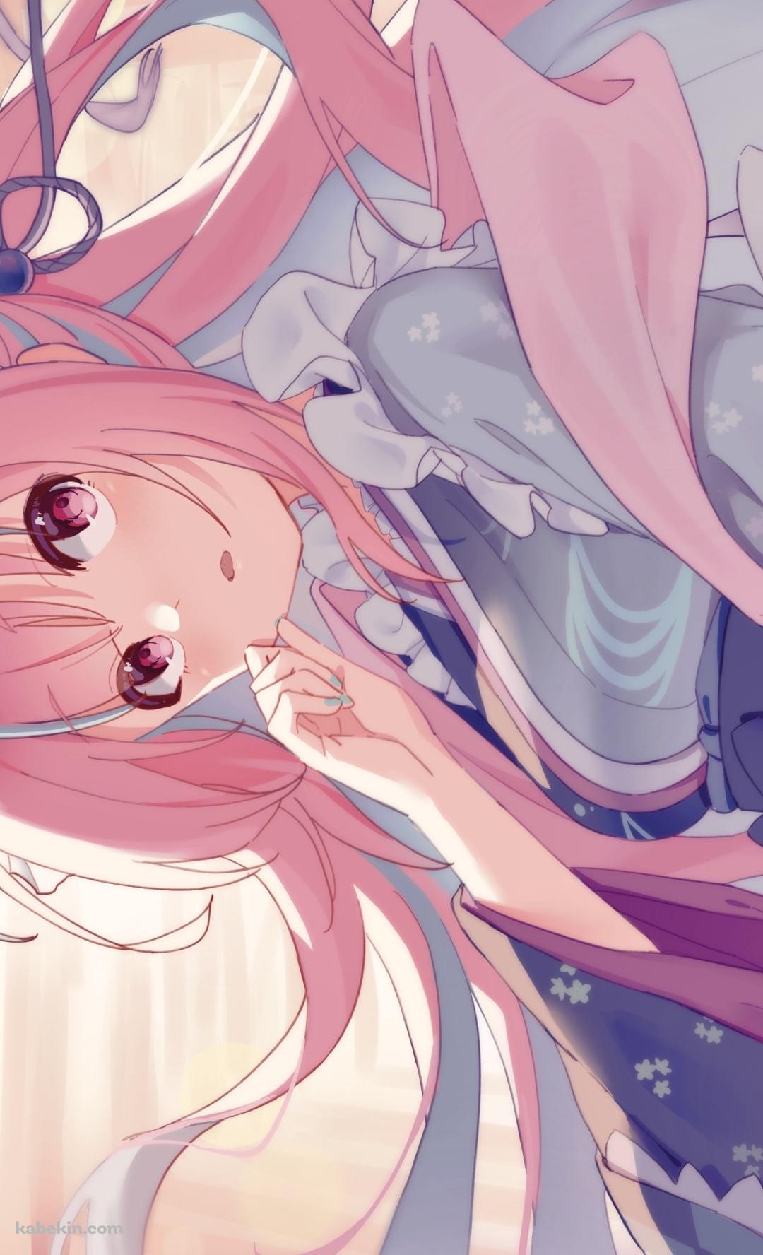 水色の着物を着たピンクのロングヘア―の湊あくあ / ホロライブ / バーチャルYouTuber / VtuberのAndroidの壁紙(1080px x 1776px) スマホ用