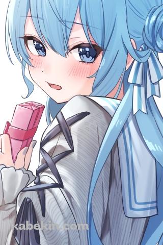 恥ずかしそうにピンクのプレゼントを持つ星街すいせい / ホロライブ / バーチャルYouTuber / VtuberのAndroidの壁紙(320px x 480px) スマホ用