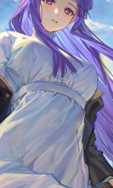 下から見上げた杖を持つフェルン / 葬送のフリーレンのAndroidの壁紙(480px x 800px) スマホ用