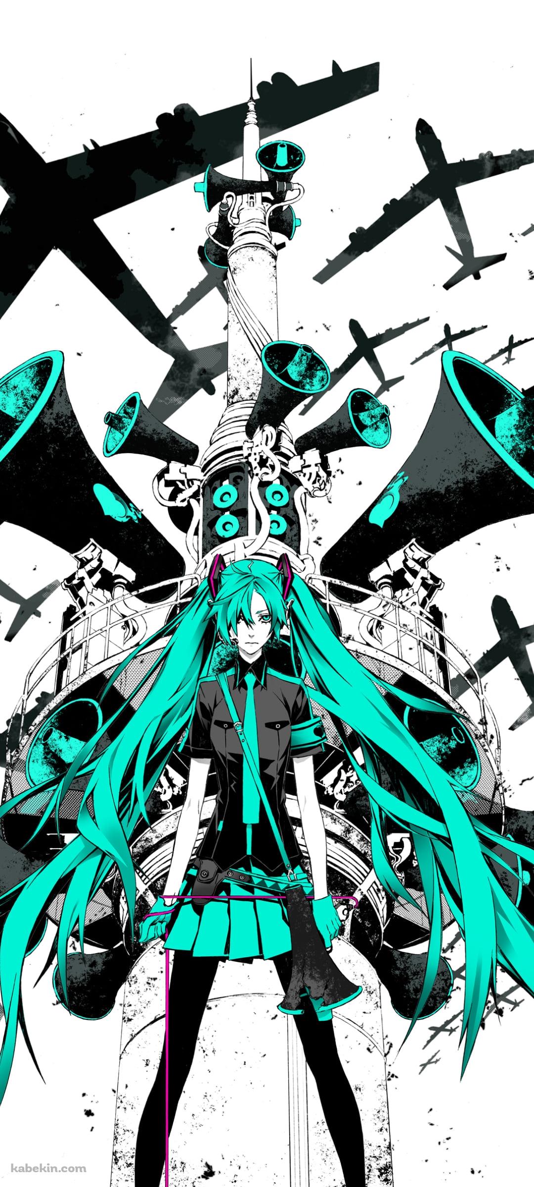 無数の飛行機と凄みのある初音ミク / ボカロのAndroidの壁紙(1080px x 2400px) スマホ用