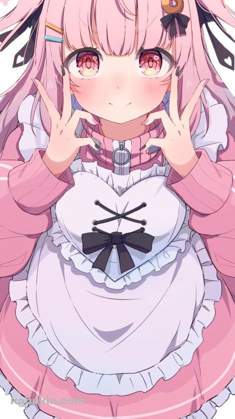 ピンクのメイドコスでポーズを取る可愛い佐藤希 / ぱすはにのAndroidの壁紙(480px x 854px) スマホ用