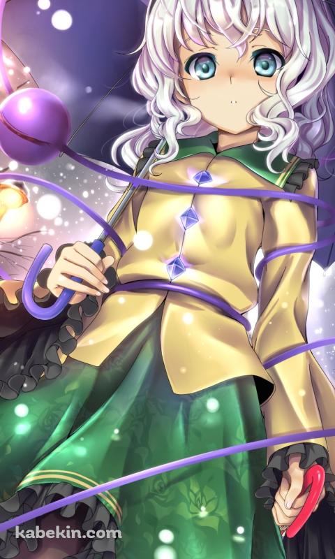 雪が降る中、青い傘をさす古明地こいし / 東方のAndroidの壁紙(480px x 800px) スマホ用