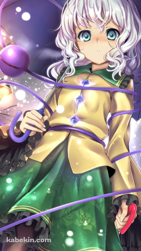 雪が降る中、青い傘をさす古明地こいし / 東方のAndroidの壁紙(480px x 854px) スマホ用