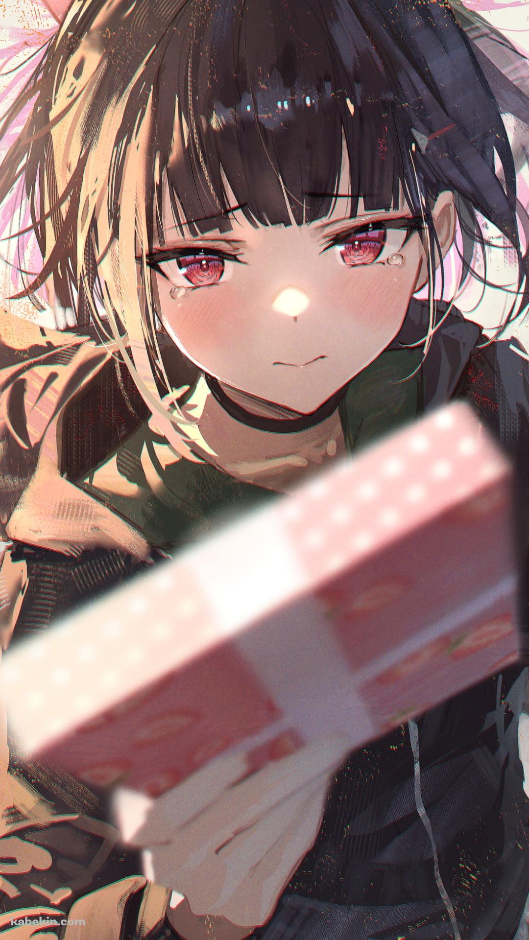 涙目でピンクのプレゼントを差し出す杏山カズサ / ブルーアーカイブのAndroidの壁紙(1080px x 1920px) スマホ用