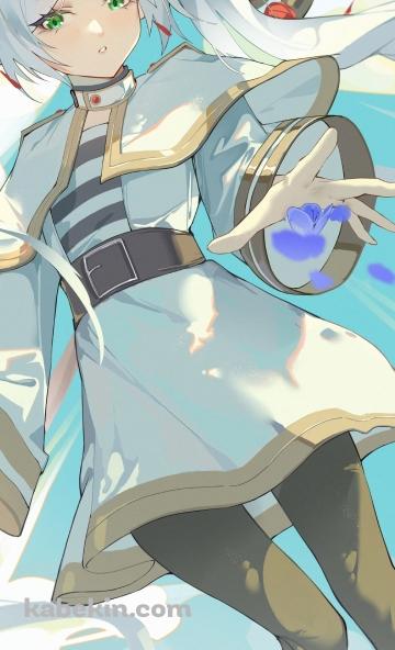 蒼月草に手を伸ばす可愛いフリーレン / 葬送のフリーレンのAndroidの壁紙(360px x 592px) スマホ用
