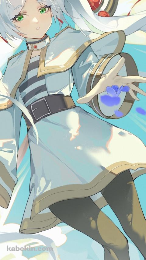 蒼月草に手を伸ばす可愛いフリーレン / 葬送のフリーレンのAndroidの壁紙(480px x 854px) スマホ用