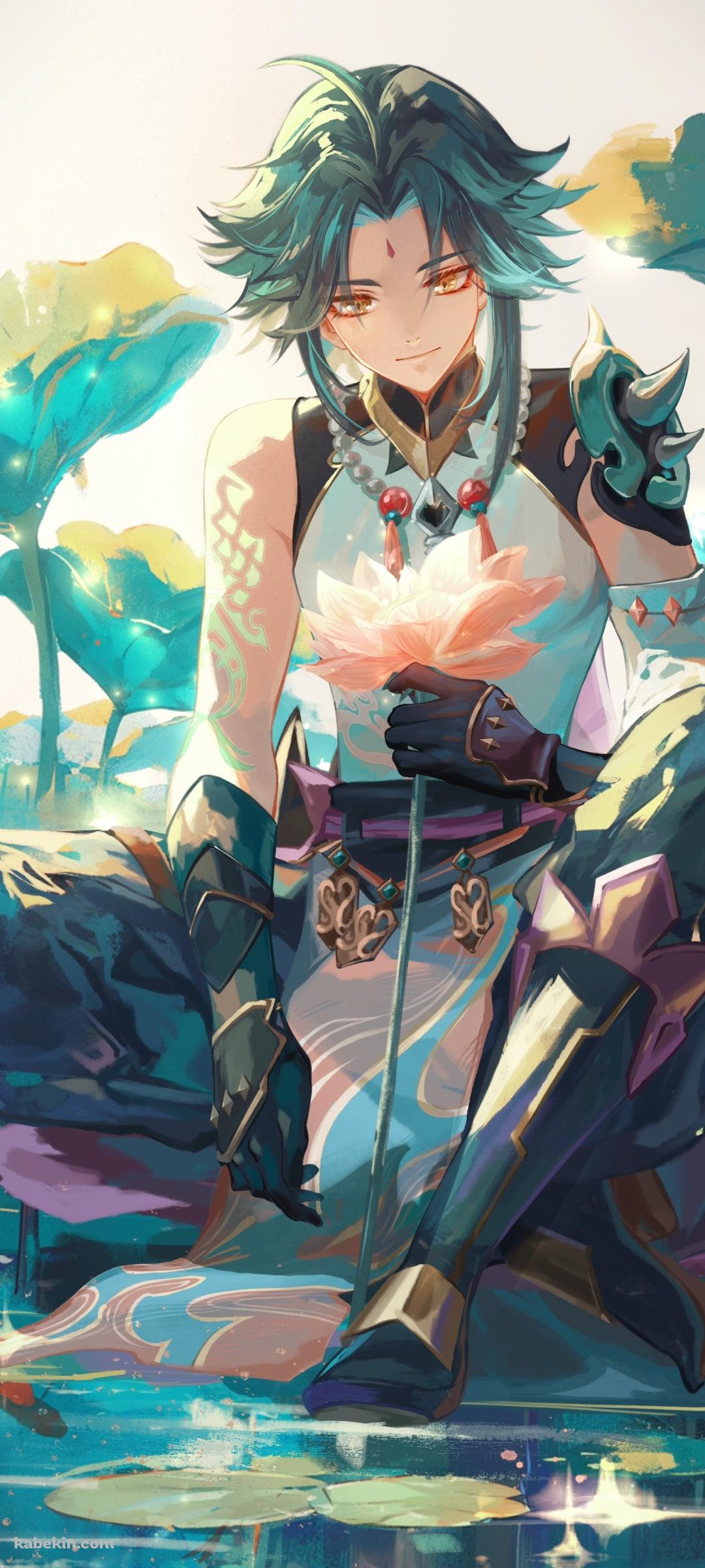 蓮の花を愛でる魈 / 原神のAndroidの壁紙(1080px x 2400px) スマホ用