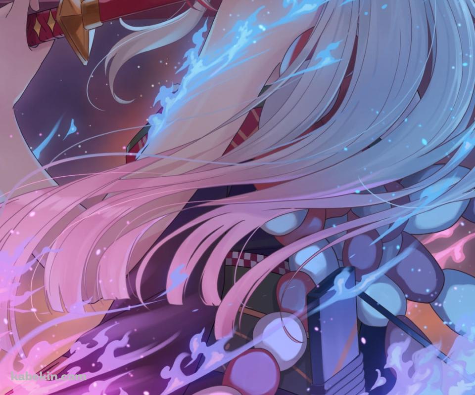 赤い刀を持ちこちらに微笑む百鬼あやめ / ホロライブ / バーチャルYouTuber / VtuberのAndroidの壁紙(960px x 800px) スマホ用