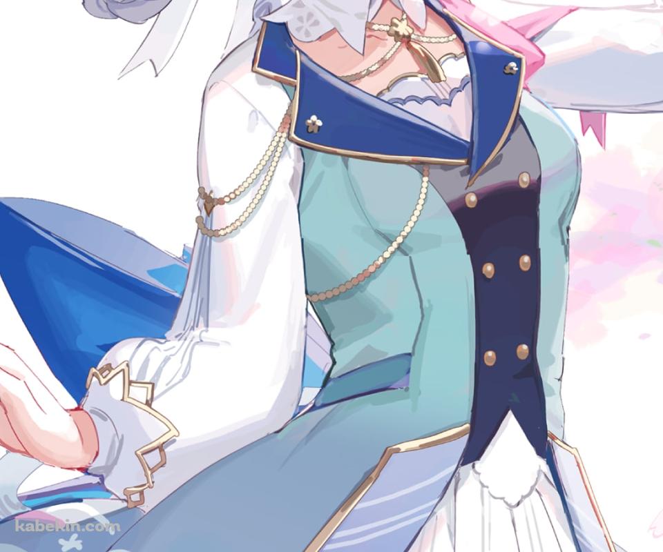 ピンクの花を摘む可愛い神里綾華 / 青い蝶の髪飾り / 原神のAndroidの壁紙(960px x 800px) スマホ用