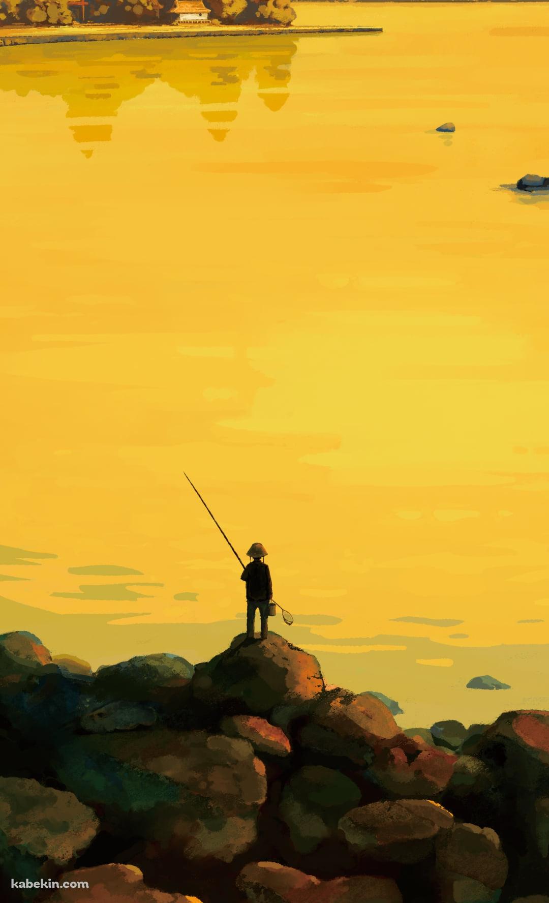 黄色い海で釣りをする釣り人のAndroidの壁紙(1080px x 1776px) スマホ用
