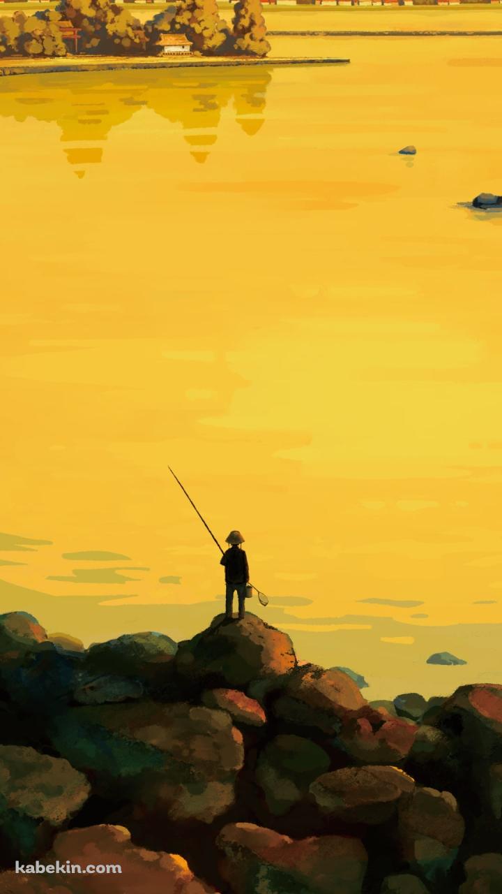 黄色い海で釣りをする釣り人のAndroidの壁紙(720px x 1280px) スマホ用