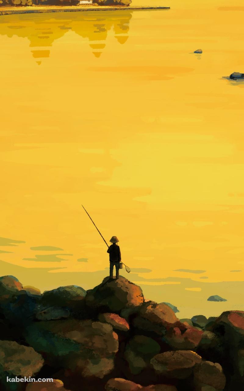 黄色い海で釣りをする釣り人のAndroidの壁紙(800px x 1280px) スマホ用