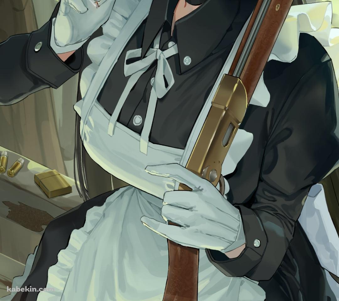 銃を持ちタバコを吸うメイドのAndroidの壁紙(1080px x 960px) スマホ用