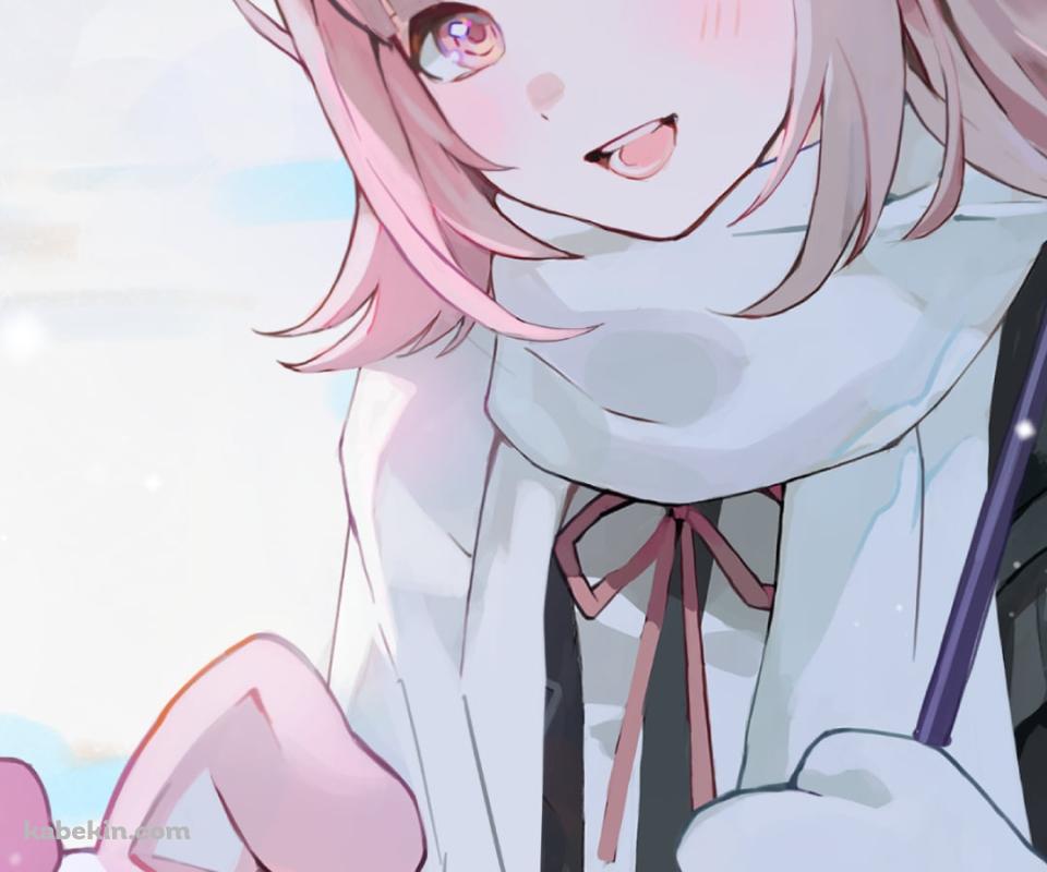 雪の中、ビニール傘をさす七海千秋とモノミ / ダンガンロンパのAndroidの壁紙(960px x 800px) スマホ用