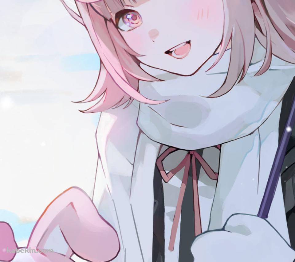 雪の中、ビニール傘をさす七海千秋とモノミ / ダンガンロンパのAndroidの壁紙(960px x 854px) スマホ用