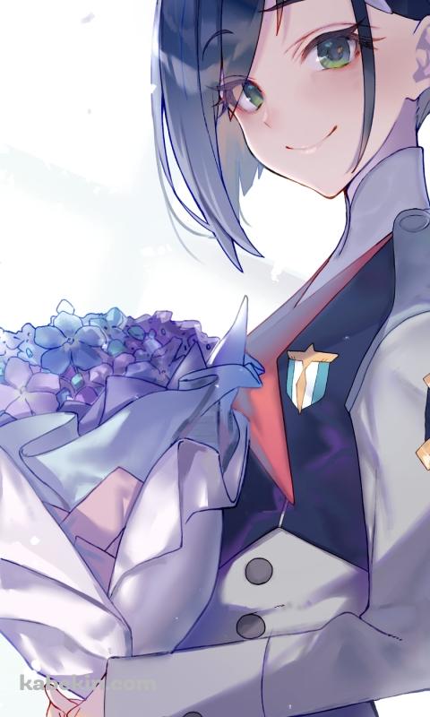 青い花束を持つイチゴ / ダリフラのAndroidの壁紙(480px x 800px) スマホ用