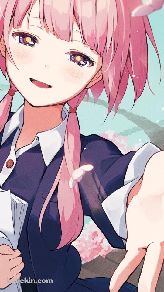 舞い散る桜の花と手を差し出す花譜 / バーチャルYouTuberのAndroidの壁紙(540px x 960px) スマホ用