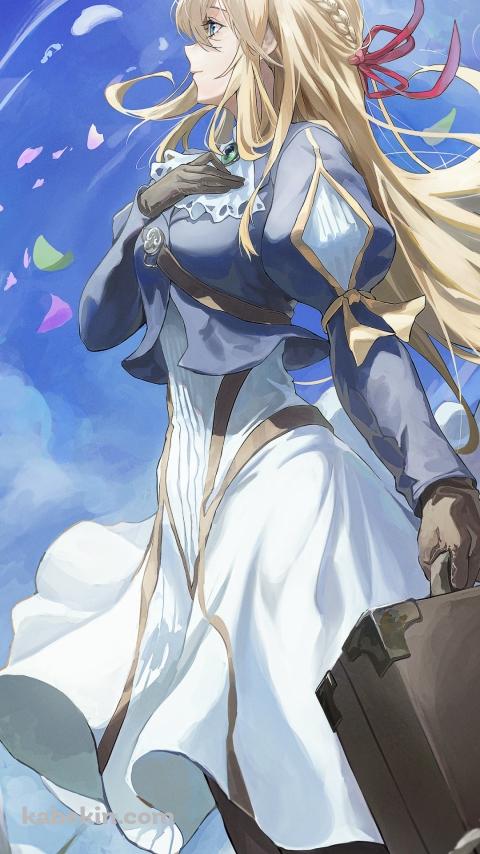 ボストンバッグを持ち胸元に手をあてるヴァイオレット・エヴァーガーデンのAndroidの壁紙(480px x 854px) スマホ用