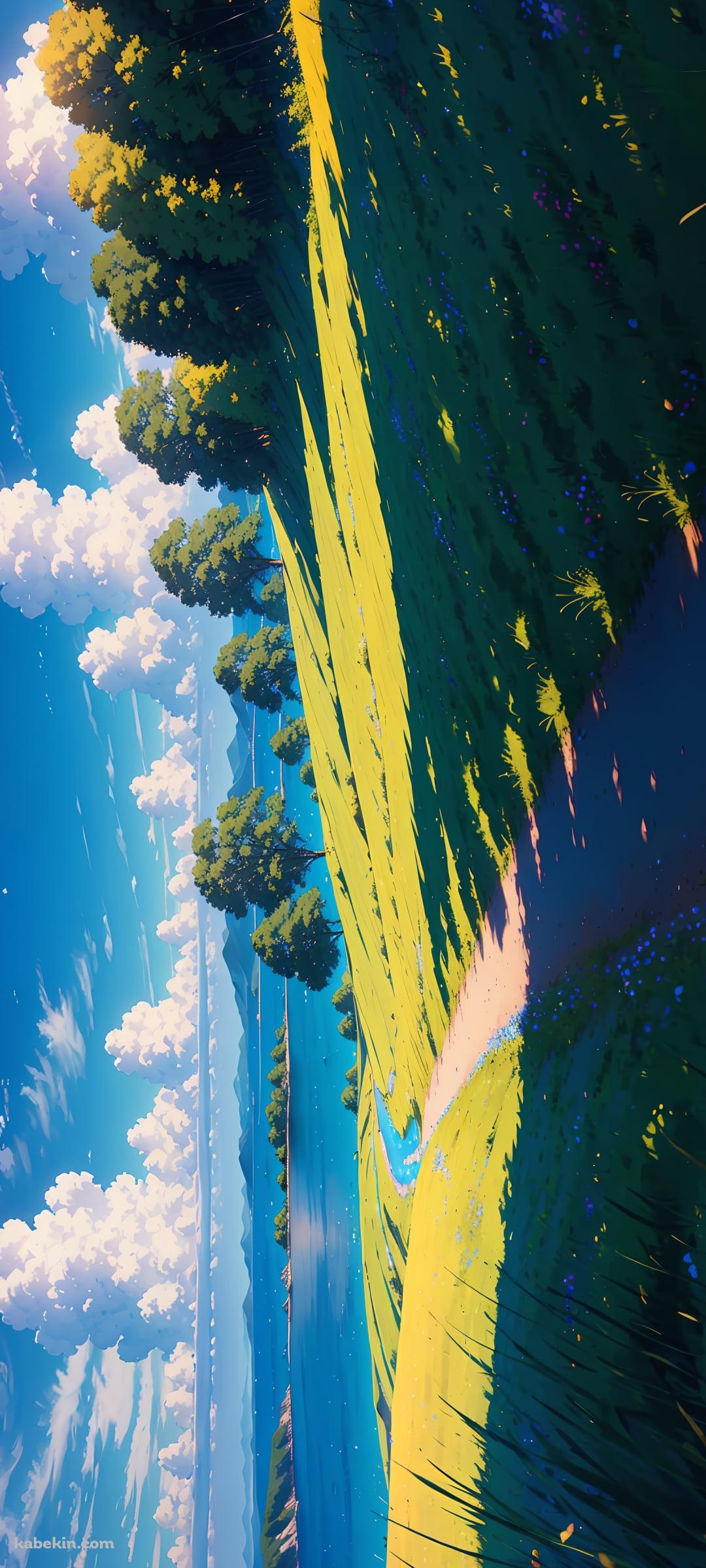 影のある湖へ続く道 / 夏の風景のAndroidの壁紙(1080px x 2400px) スマホ用