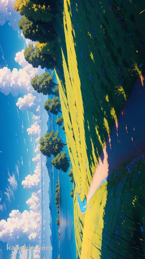 影のある湖へ続く道 / 夏の風景のAndroidの壁紙(480px x 854px) スマホ用