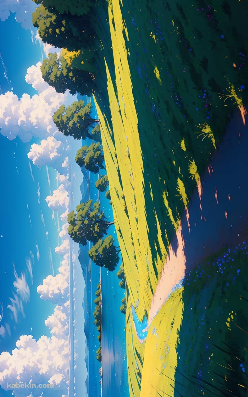 影のある湖へ続く道 / 夏の風景のAndroidの壁紙(800px x 1280px) スマホ用