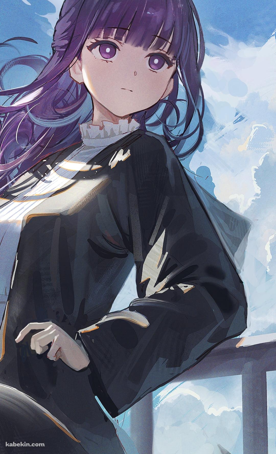 白い手摺にもたれるフェルン / 白い鳥 / 葬送のフリーレンのAndroidの壁紙(1080px x 1776px) スマホ用