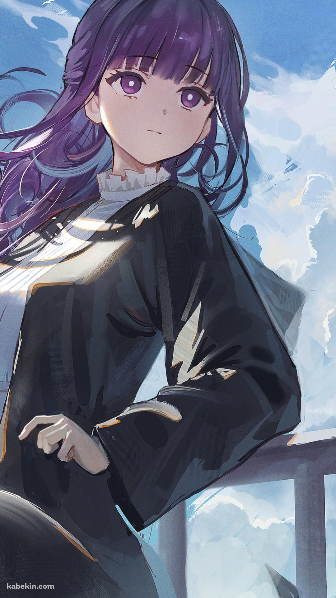 白い手摺にもたれるフェルン / 白い鳥 / 葬送のフリーレンのAndroidの壁紙(1080px x 1920px) スマホ用