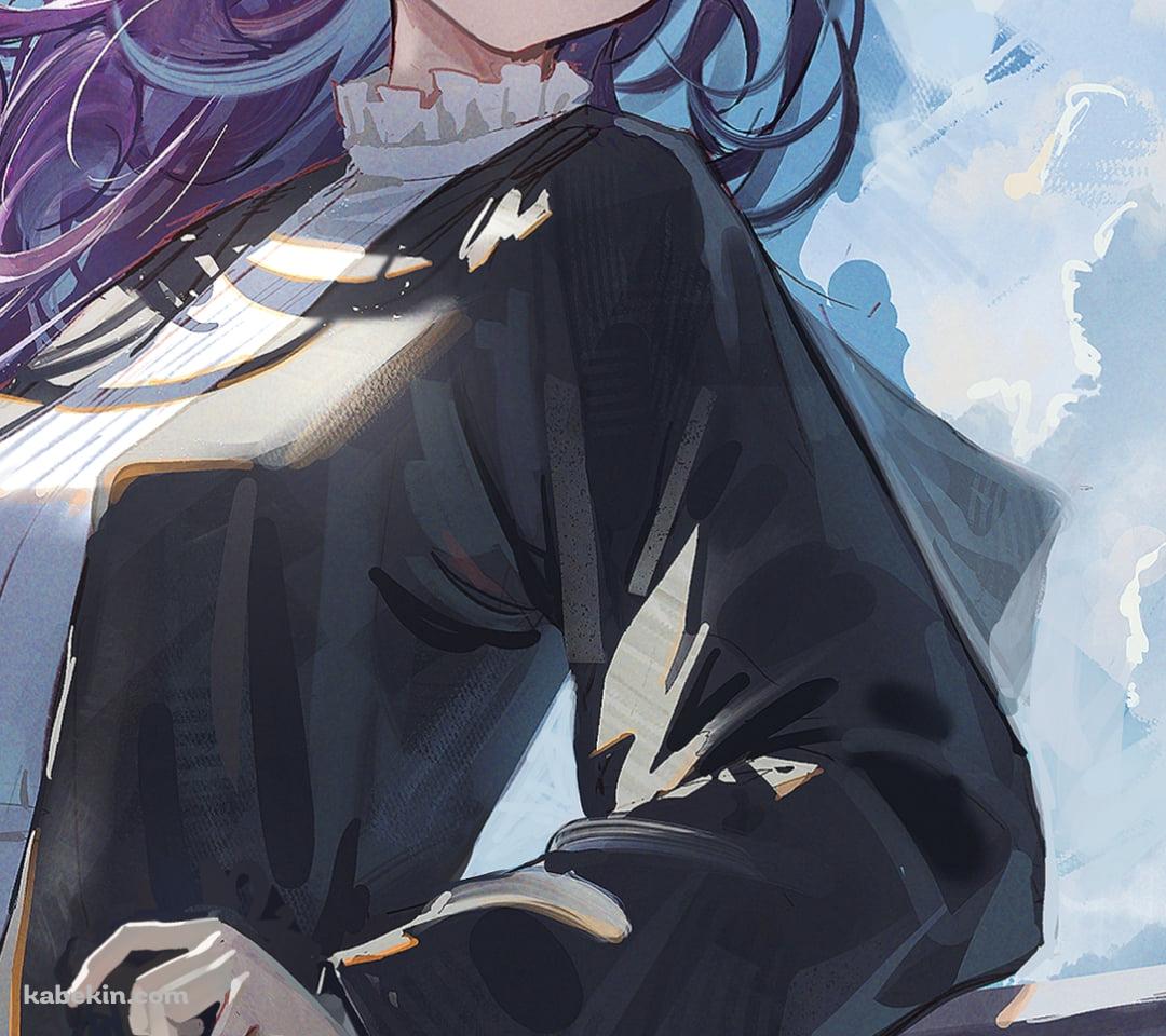 白い手摺にもたれるフェルン / 白い鳥 / 葬送のフリーレンのAndroidの壁紙(1080px x 960px) スマホ用