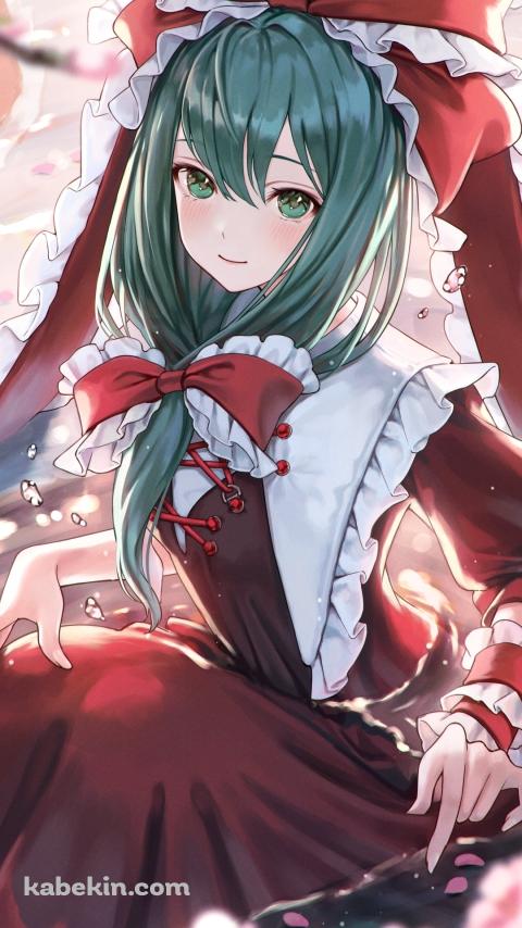 水に浸かった赤い服を着た鍵山雛 / ピンクの花 / 東方のAndroidの壁紙(480px x 854px) スマホ用