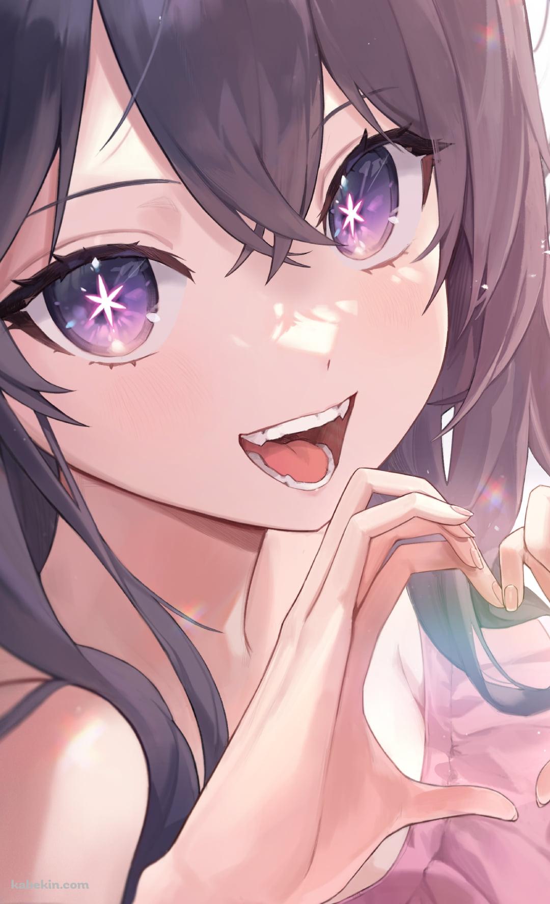 ピンクの花びらと手でハートを作る笑顔の星野アイ / 推しの子のAndroidの壁紙(1080px x 1776px) スマホ用