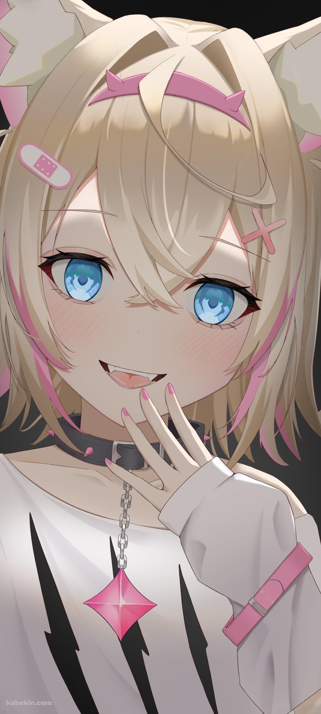 口元に手をあてる笑顔のモココ・アビスガード / ホロライブ / バーチャルYouTuberのAndroidの壁紙(1080px x 2400px) スマホ用