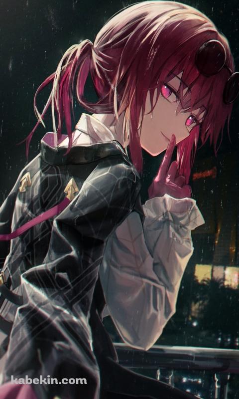 雨の中、口元に指をあて微笑むカフカ / 崩壊:スターレイルのAndroidの壁紙(480px x 800px) スマホ用