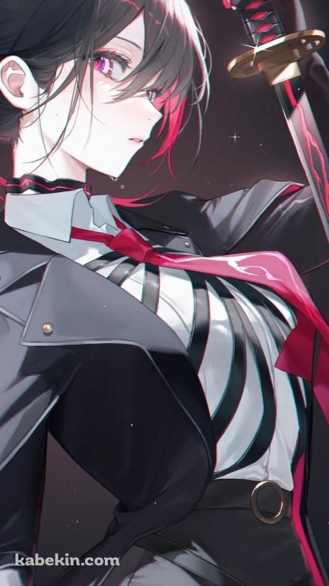 ピンクのラインが入った黒い剣を持つケルベロス / 伝説の剣のAndroidの壁紙(480px x 854px) スマホ用