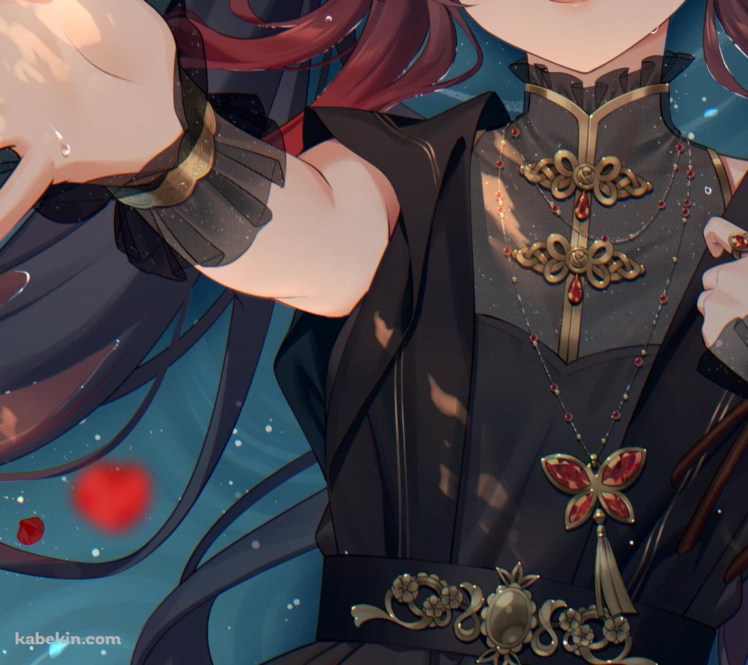 赤・ピンクの花に手を伸ばす胡桃 / 原神のAndroidの壁紙(1080px x 960px) スマホ用