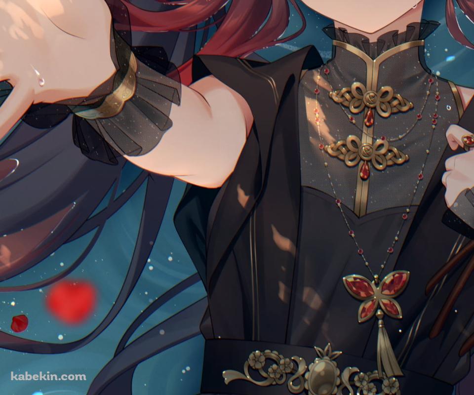 赤・ピンクの花に手を伸ばす胡桃 / 原神のAndroidの壁紙(960px x 800px) スマホ用