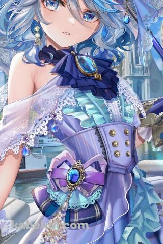 紫のドレスを着た可愛いフリーナ / Furina / 原神 / Genshin ImpactのAndroidの壁紙(320px x 480px) スマホ用
