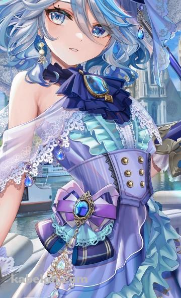 紫のドレスを着た可愛いフリーナ / Furina / 原神 / Genshin ImpactのAndroidの壁紙(360px x 592px) スマホ用