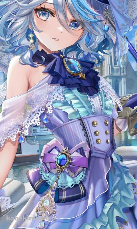 紫のドレスを着た可愛いフリーナ / Furina / 原神 / Genshin ImpactのAndroidの壁紙(480px x 800px) スマホ用