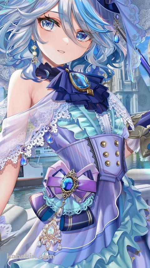 紫のドレスを着た可愛いフリーナ / Furina / 原神 / Genshin ImpactのAndroidの壁紙(480px x 854px) スマホ用