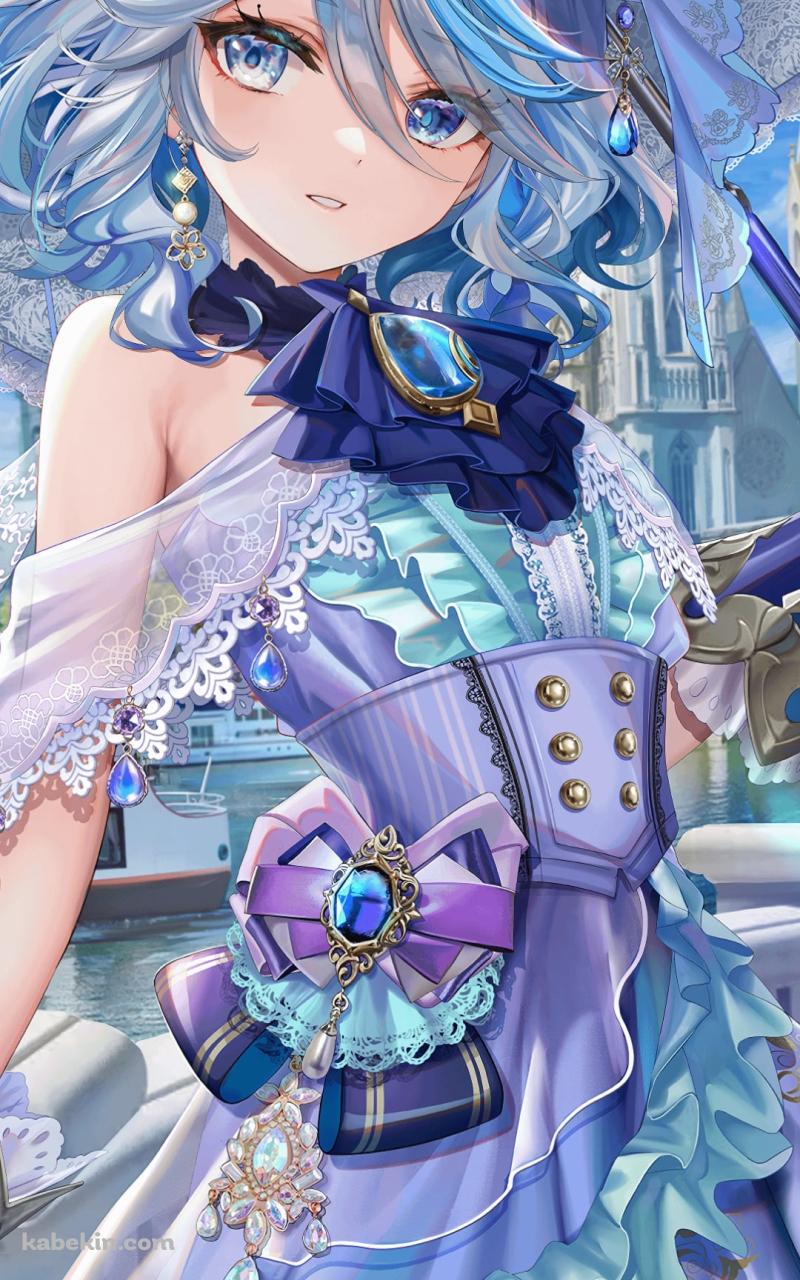 紫のドレスを着た可愛いフリーナ / Furina / 原神 / Genshin ImpactのAndroidの壁紙(800px x 1280px) スマホ用