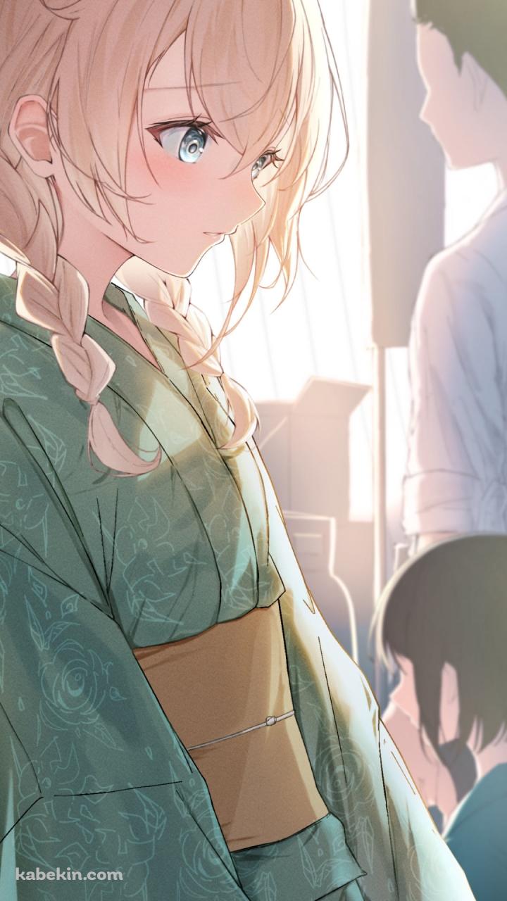 緑の浴衣を着た風真いろは / ホロライブ / バーチャルYouTuber / VtuberのAndroidの壁紙(720px x 1280px) スマホ用