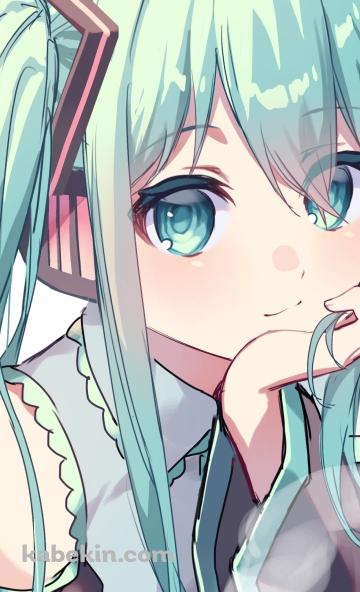 頬杖をつく可愛い初音ミク / ホットコーヒー / ボカロのAndroidの壁紙(360px x 592px) スマホ用