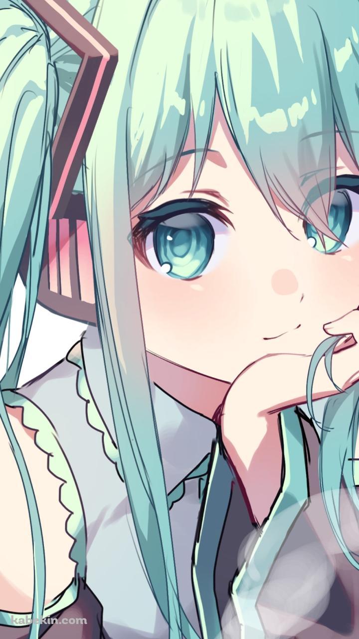 頬杖をつく可愛い初音ミク / ホットコーヒー / ボカロのAndroidの壁紙(720px x 1280px) スマホ用