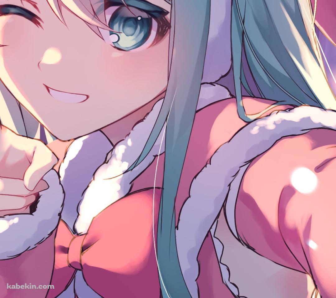 サンタコスでピースをする可愛い初音ミク / ボーカロイドのAndroidの壁紙(1080px x 960px) スマホ用