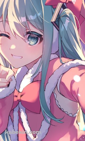 サンタコスでピースをする可愛い初音ミク / ボーカロイドのAndroidの壁紙(360px x 592px) スマホ用