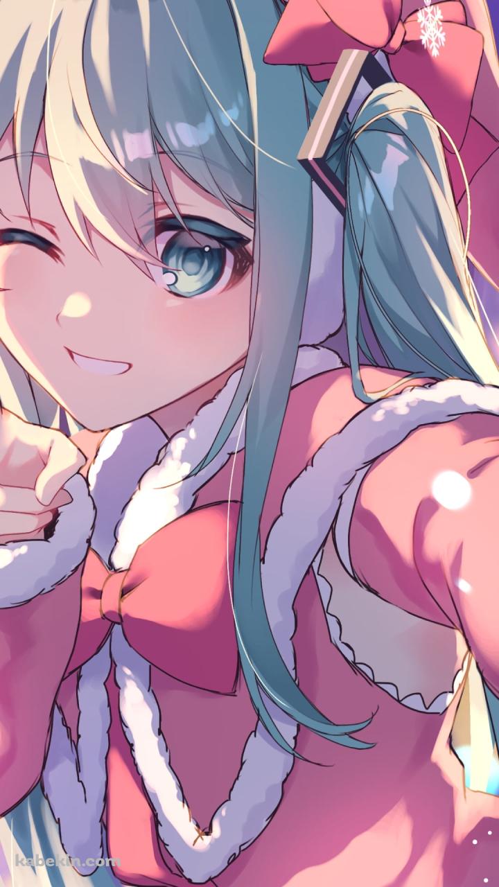 サンタコスでピースをする可愛い初音ミク / ボーカロイドのAndroidの壁紙(720px x 1280px) スマホ用