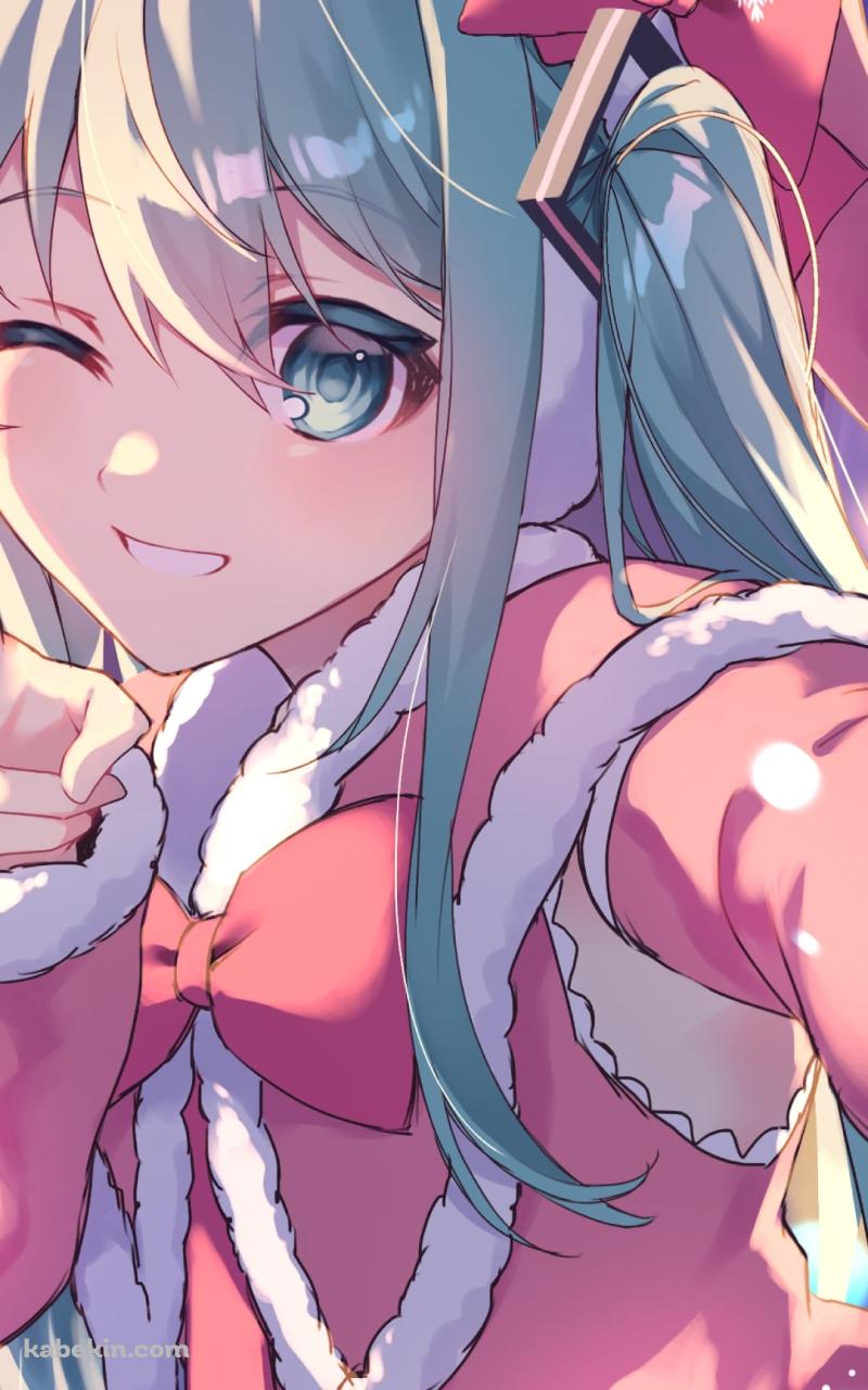 サンタコスでピースをする可愛い初音ミク / ボーカロイドのAndroidの壁紙(800px x 1280px) スマホ用