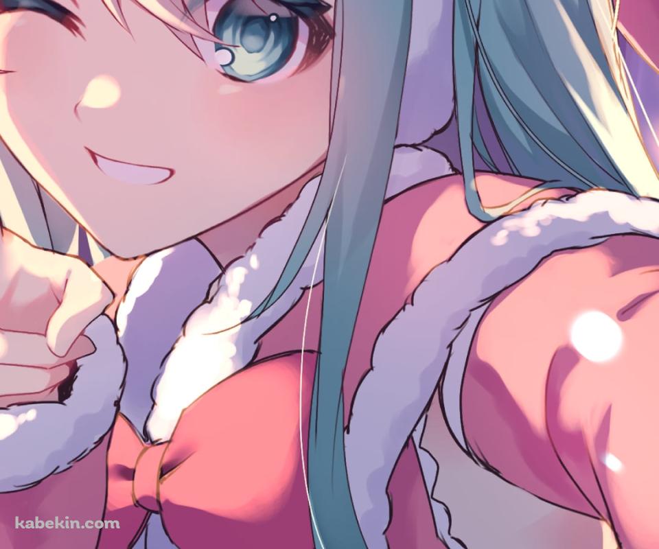 サンタコスでピースをする可愛い初音ミク / ボーカロイドのAndroidの壁紙(960px x 800px) スマホ用